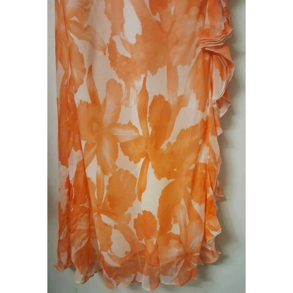 100% Silk Floral‎ Maxi Dress Women's 12 Strappy Ruffle Waterfall Chiffon Fairy - Picture 5 of 16
